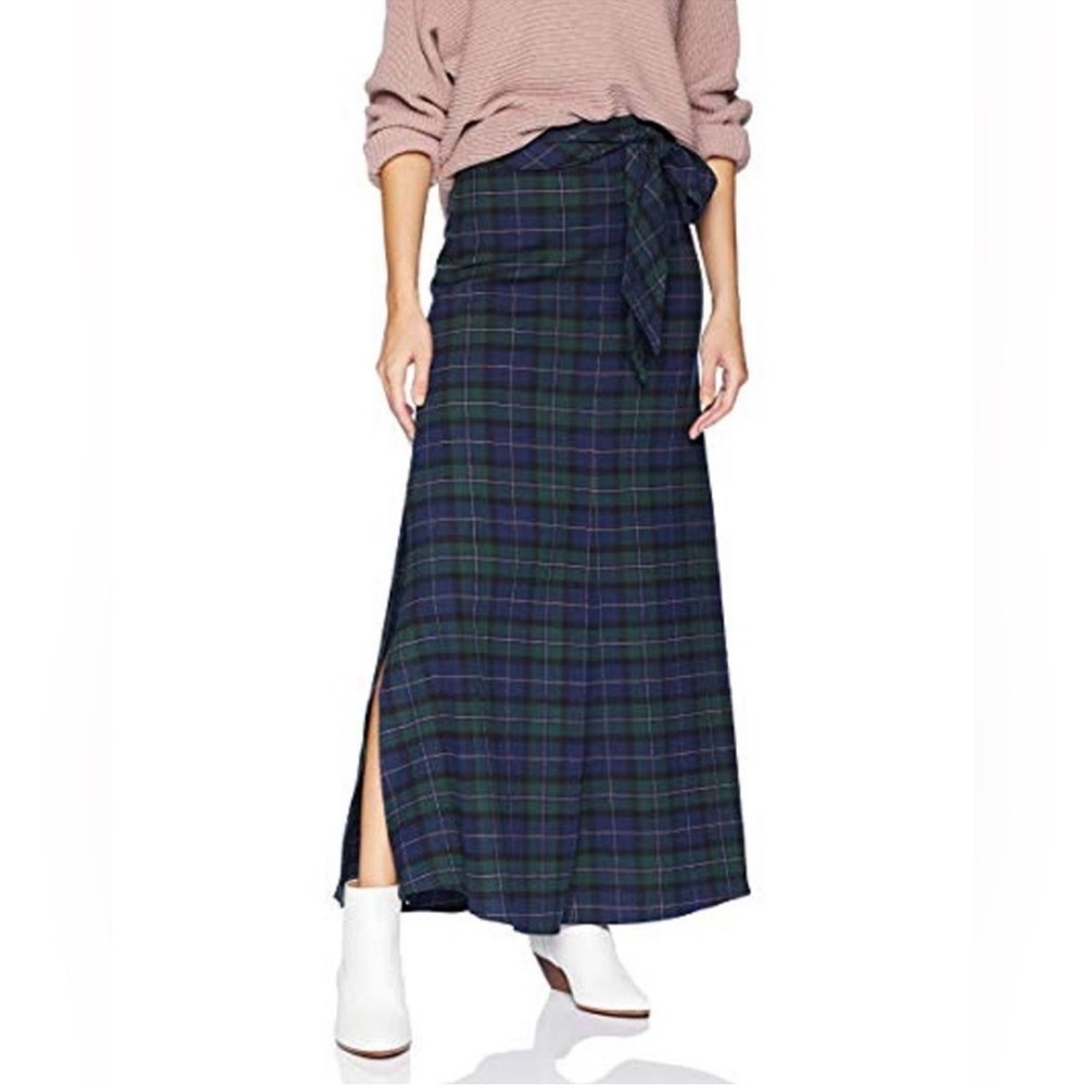 Armani Exchange Plaid Maxi Skirt - Navy and Forest